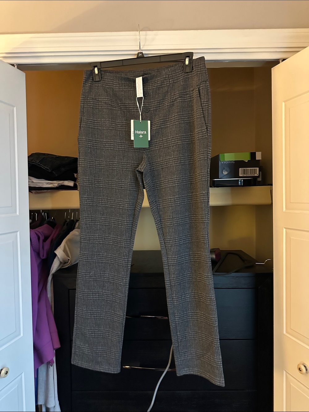 HALARA Womens Gray Glen Plaid Dress Pants - Modern Straight Fit